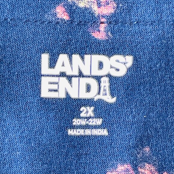 Lands End Floral Hawaiian Print Slip On Dress Sz 2X Pockets 100% Cotton Beach - Picture 7 of 8